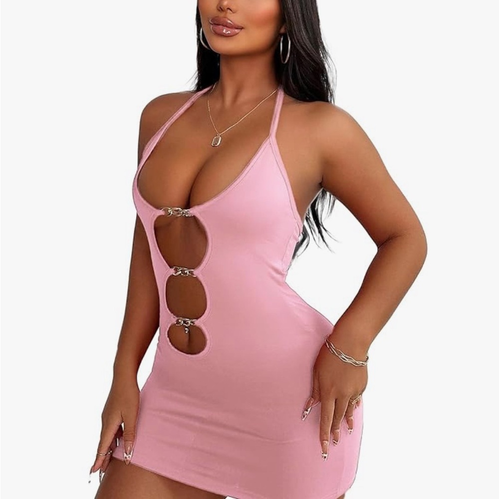 Pink Halter Mini Dress with Cut-Outs